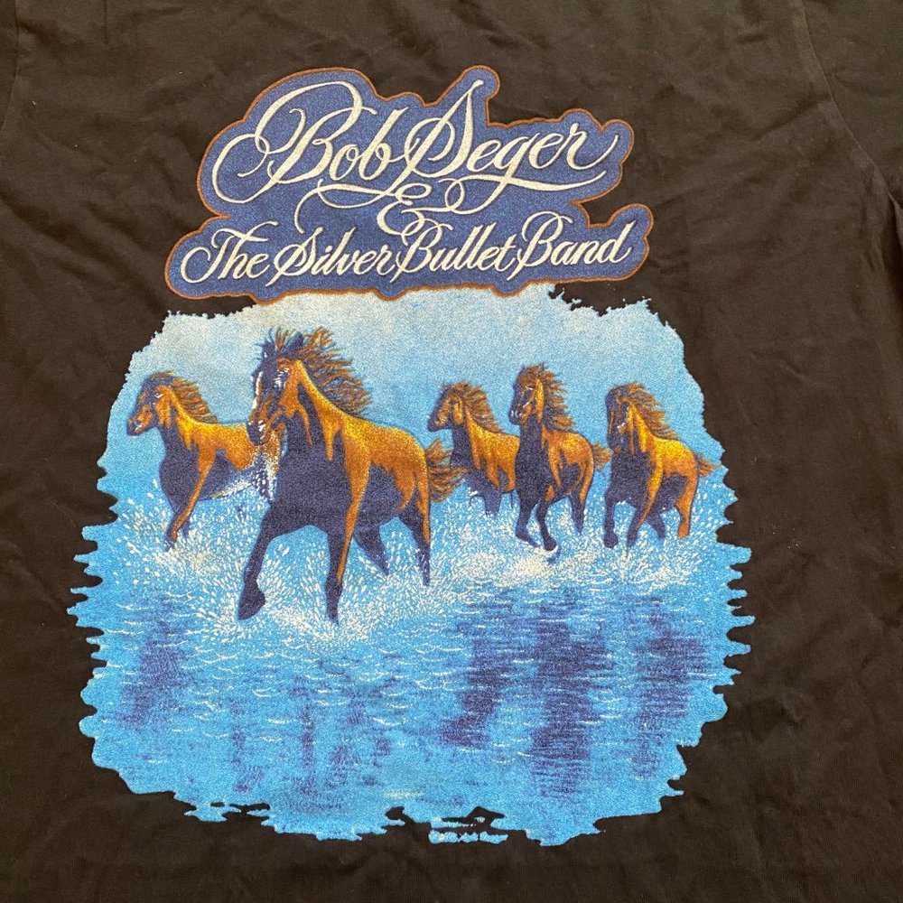 NEW FREE PEOPLE BOB SEGER HORSES BLACK TEE SZ M L - Picture 4 of 9